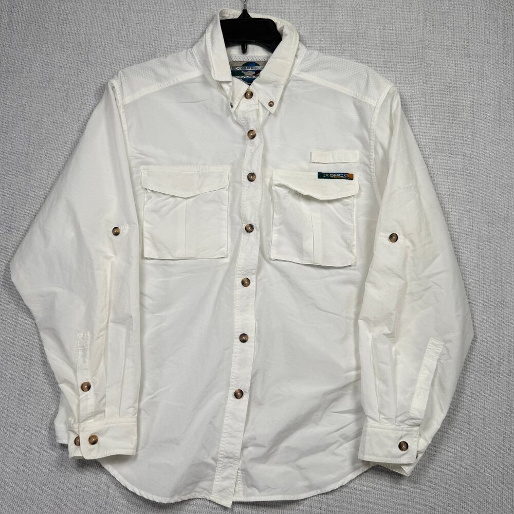 Ex Officio Button Down Roll Up Sleeve Travel Shirt White Chest Pockets Size M